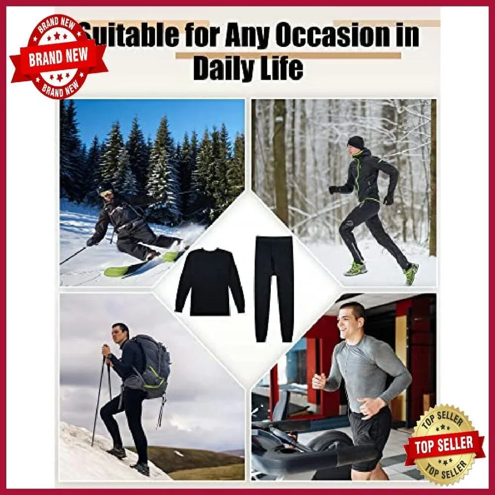 Men's 4-Piece Cotton Thermal Underwear Set, Slim Fit Base Layer for Winter